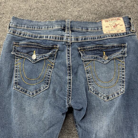 True Religion Jeans Men 40x32 Blue Rocco Relaxed Skinny 5 Pocket Embroidered Y2K - Picture 1 of 8